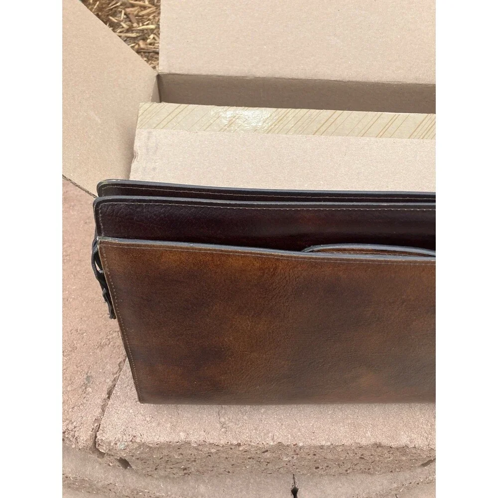 17”x11.5” VTG Brown Leather Briefcase 2 Handle Multiple Pockets Korea